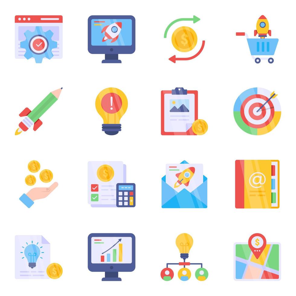 Pack of Business and Finance Flat Icons vector