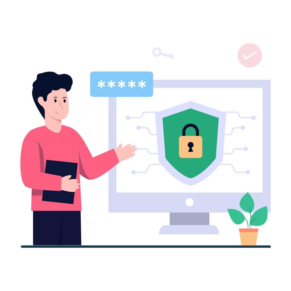 Locked shield inside system showcasing computer security illustration vector