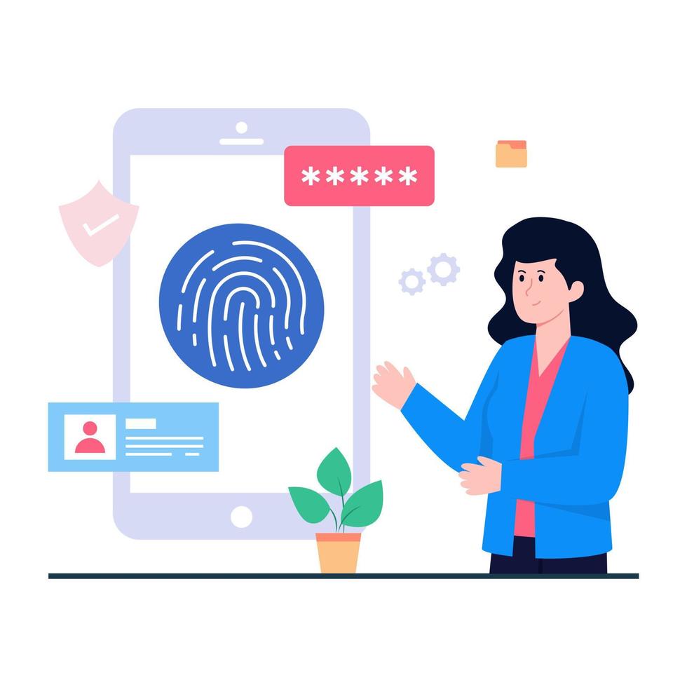 Conceptual flat design illustration of mobile biometric vector