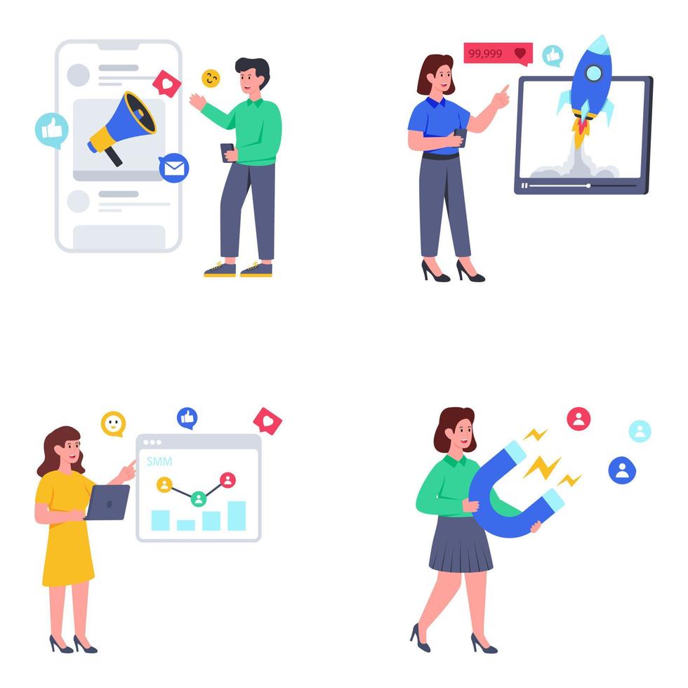 Pack of Digital Marketing Flat Illustrations vector