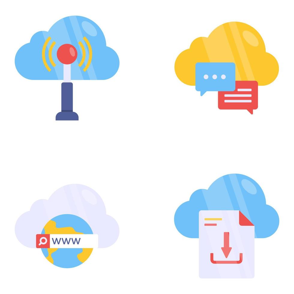 paquete de iconos planos de alojamiento en la nube vector