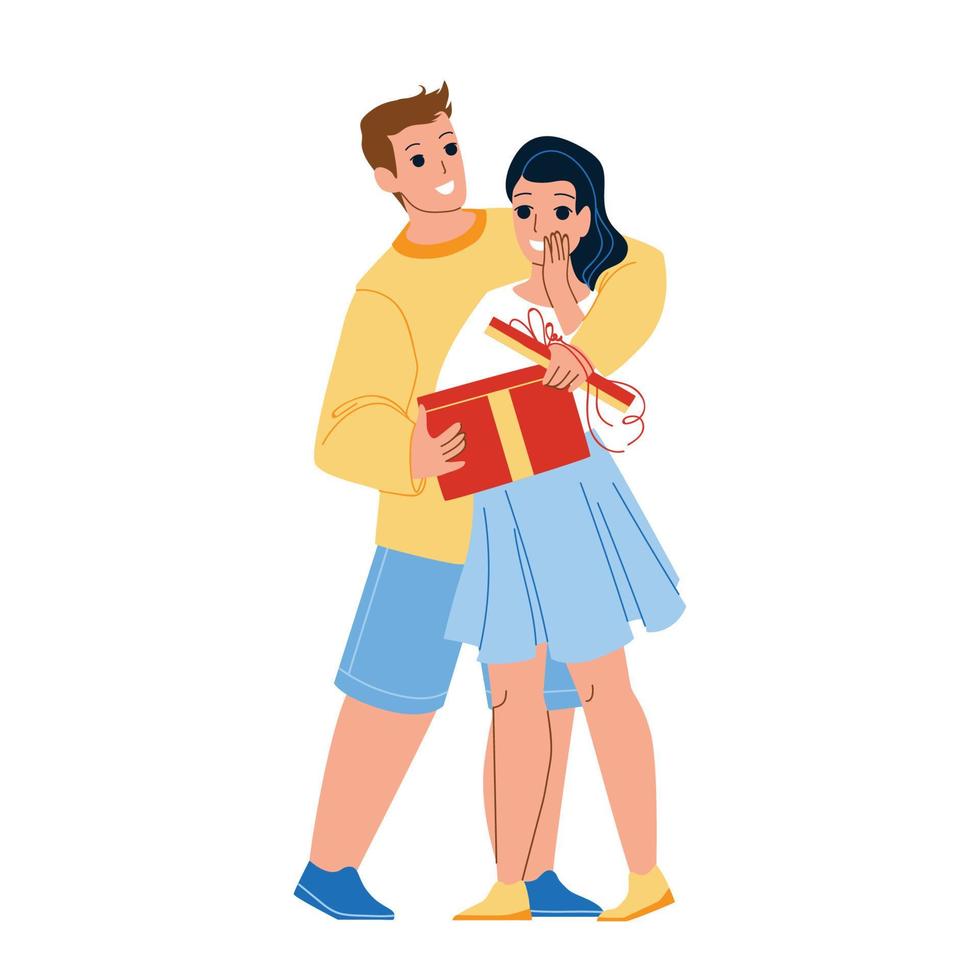 Boyfriend Give Gift For Girlfriend On Date Vector