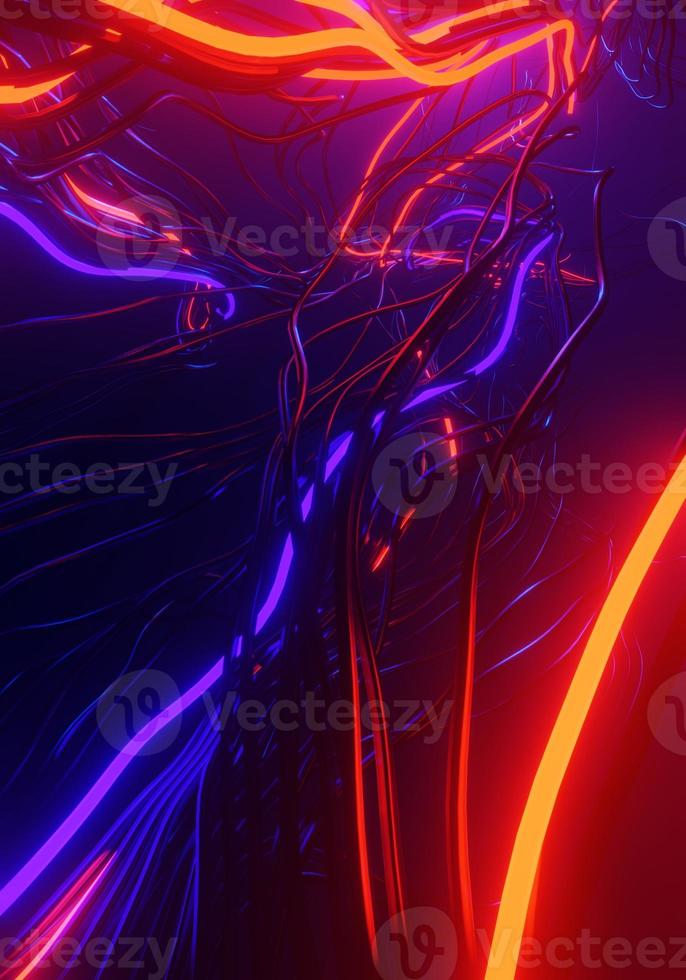 abstract background wallpaper using bright blue and yellow tentacle pattern, 3D rendering and dark background photo