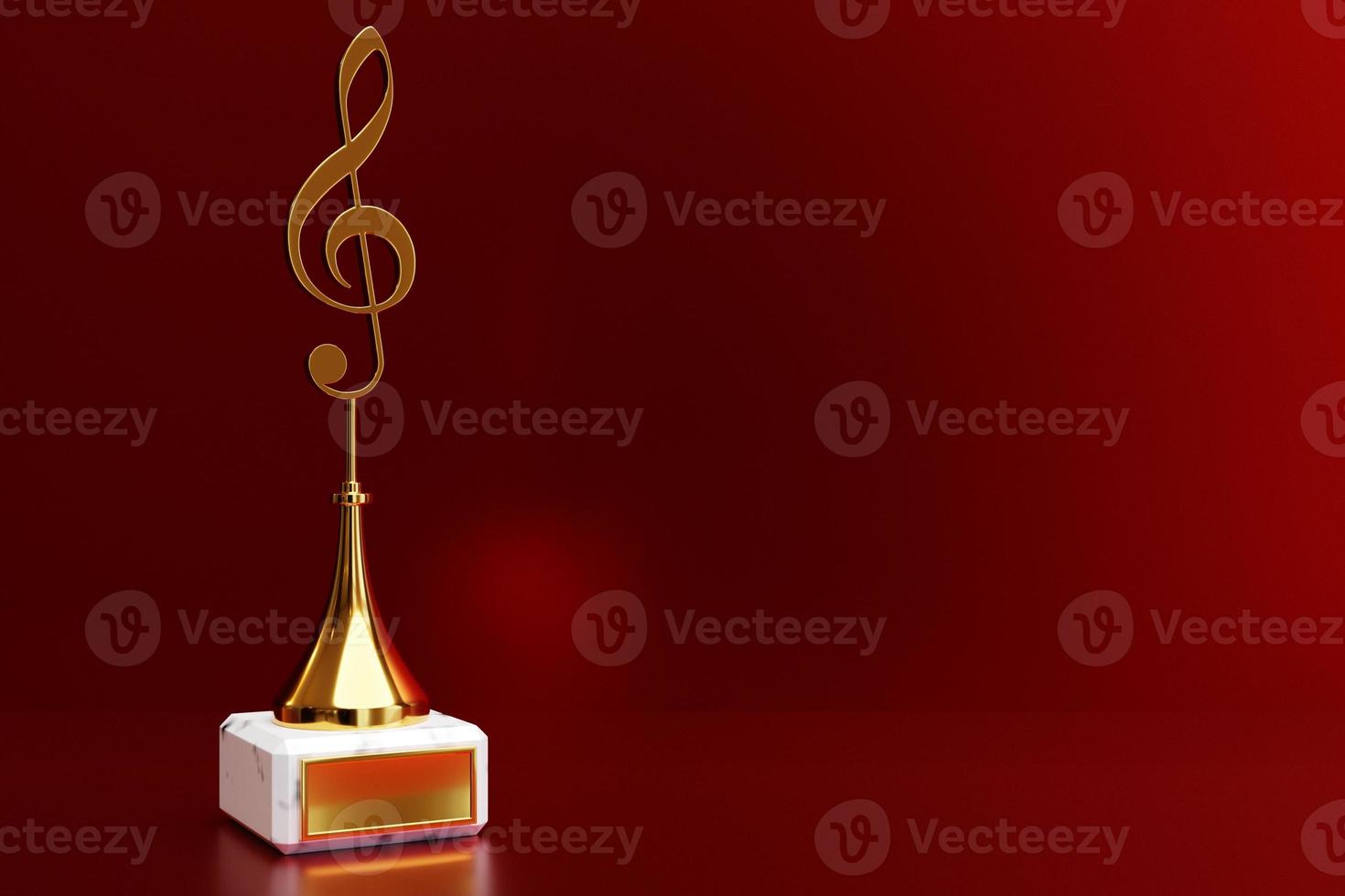 Golden music award with a treble clef on a red background, 3d illustration photo