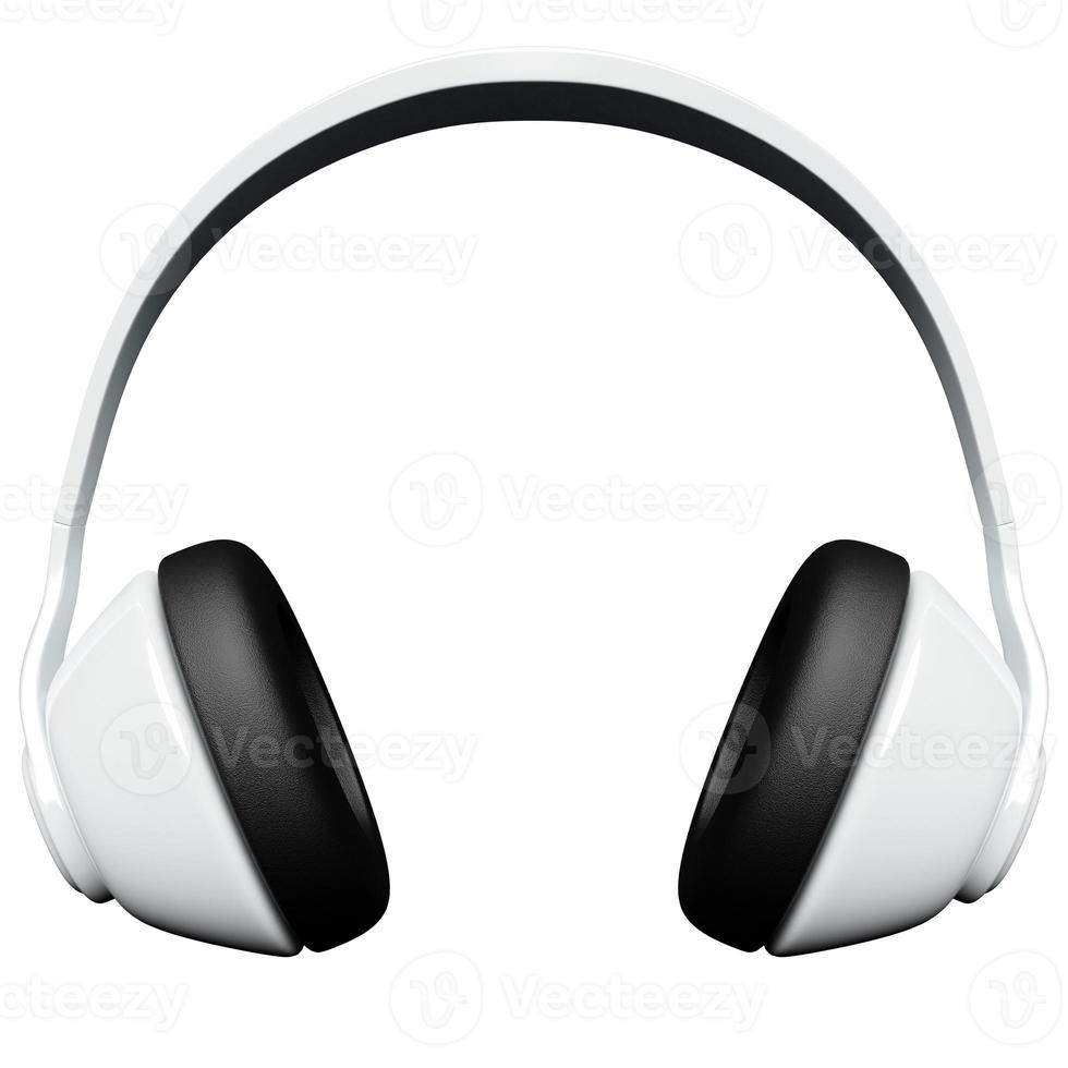 White  classic headphones isolated 3d rendaring.  Headphone icon illustration. Audio technology. photo