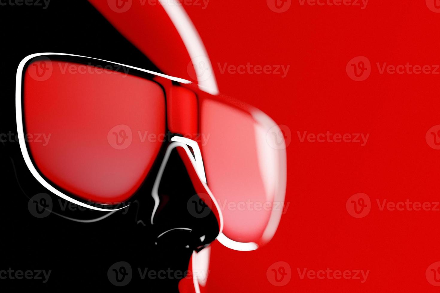 Black model of a man in realistic sunglasses under  red neon light, 3d illustration photo