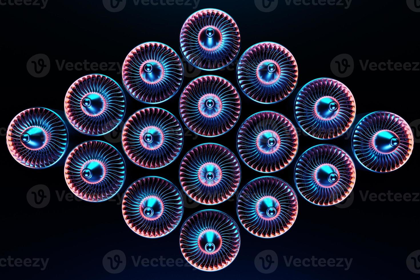 3D rendering future engine rocket turbine technology under blue and purple light.  Futuristic part of a spacecraft turbine photo