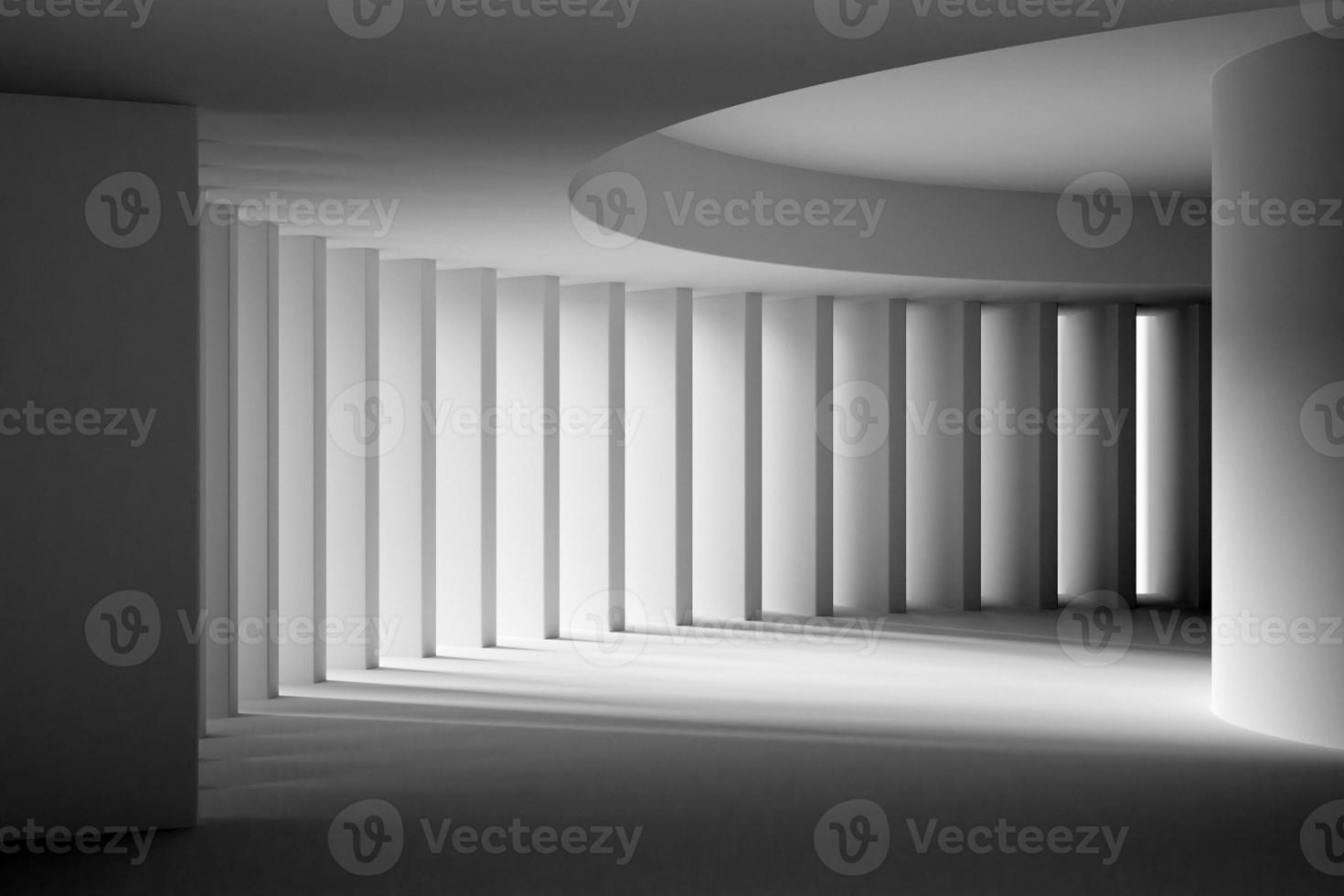 3d illustration of a portal,  walkway  A close-up of a round monocrome tunnel. photo