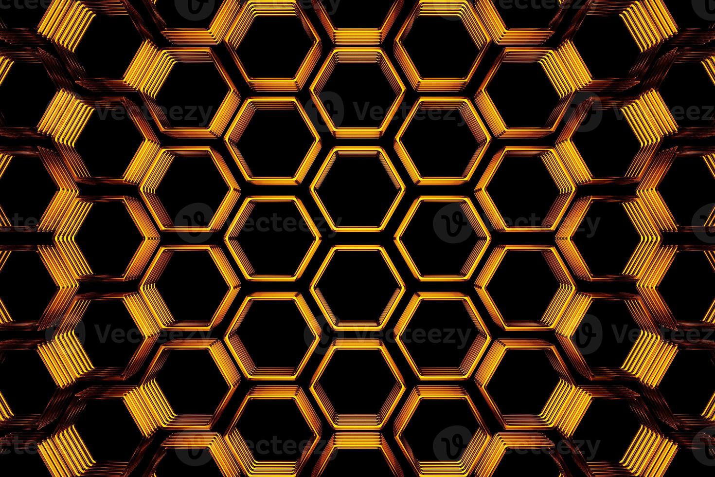 3d illustration of a yellow honeycomb monochrome honeycomb for honey. Pattern of simple geometric hexagonal shapes, mosaic background. photo