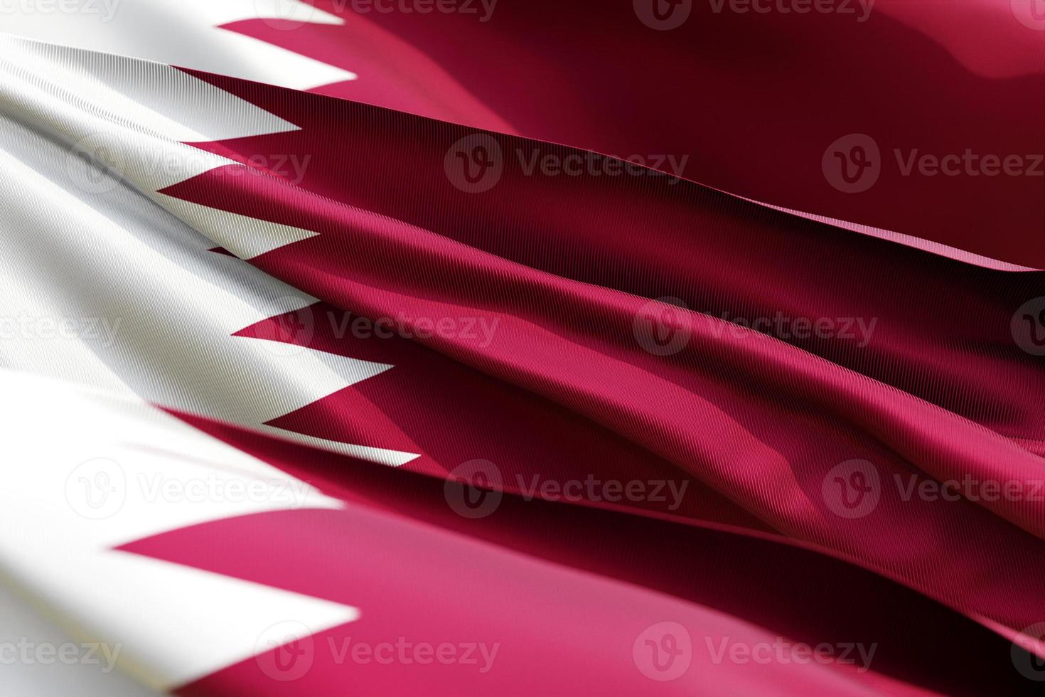 The national flag of Qatar from textiles close-up in three versions, soft focus. 3D illustration photo