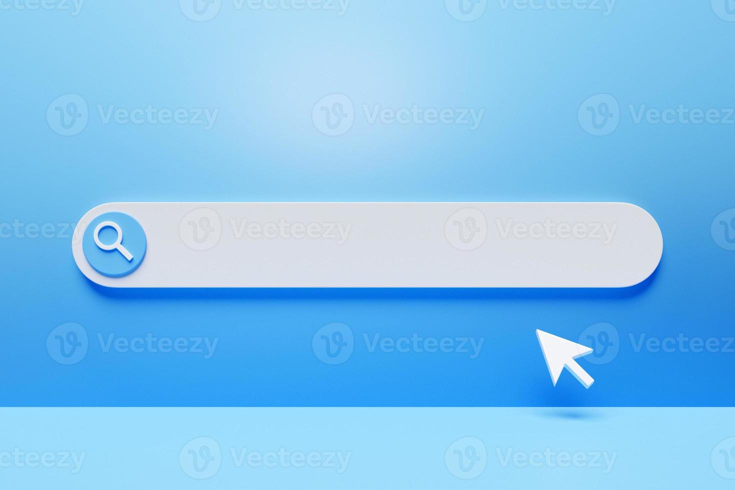 3d illustration search bar for ui. Layout design for apps and website. Search address icon and cursor on blue background photo