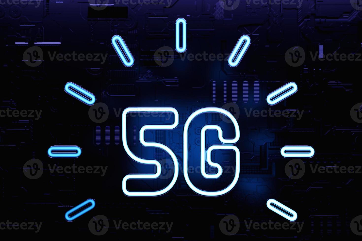 5G neon symbol or logo on dark background. 3d illustration photo