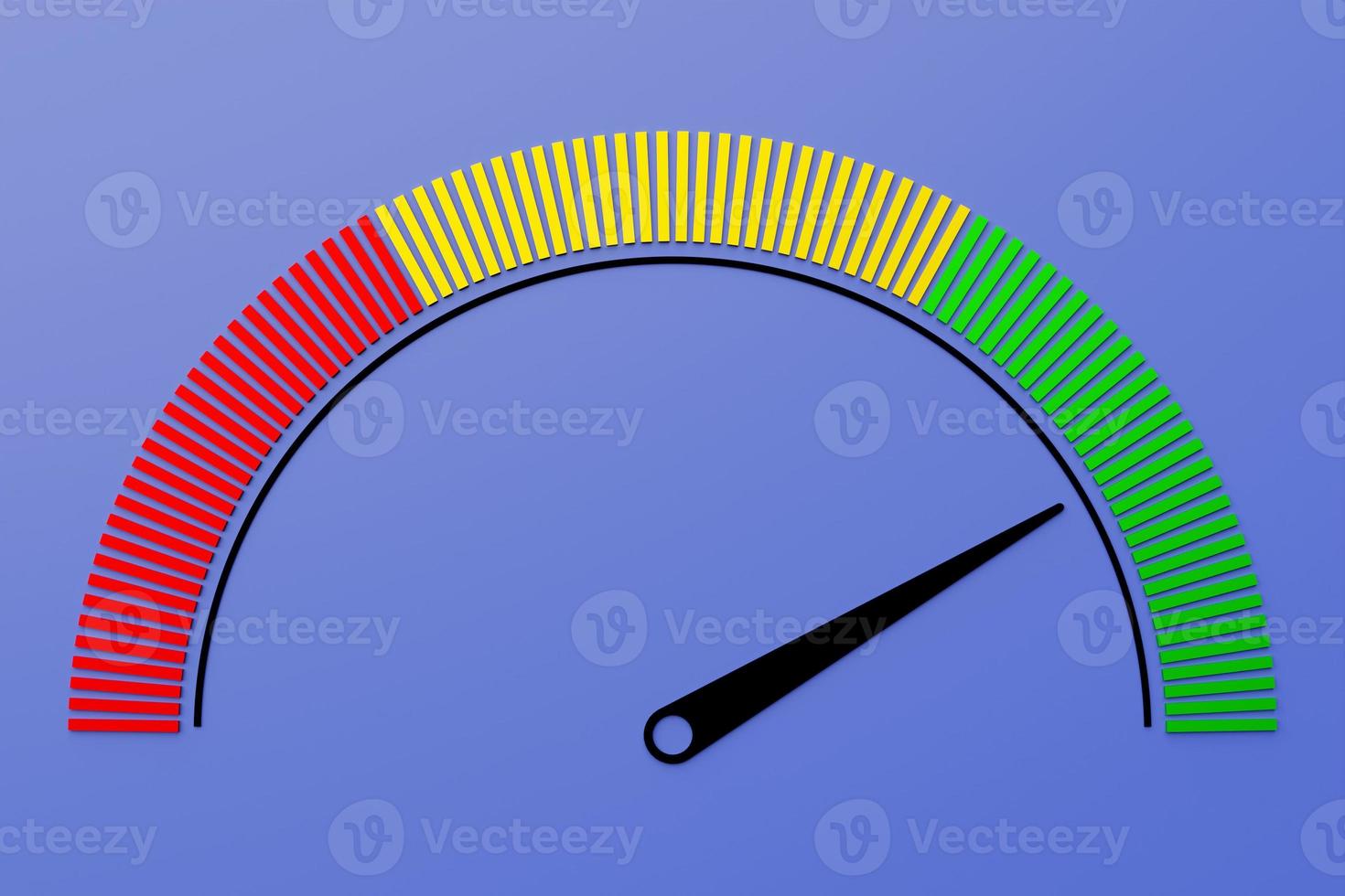 Ilustración 3d del icono de velocidad de medición de velocidad. icono colorido del velocímetro, el puntero del velocímetro apunta al color verde normal foto