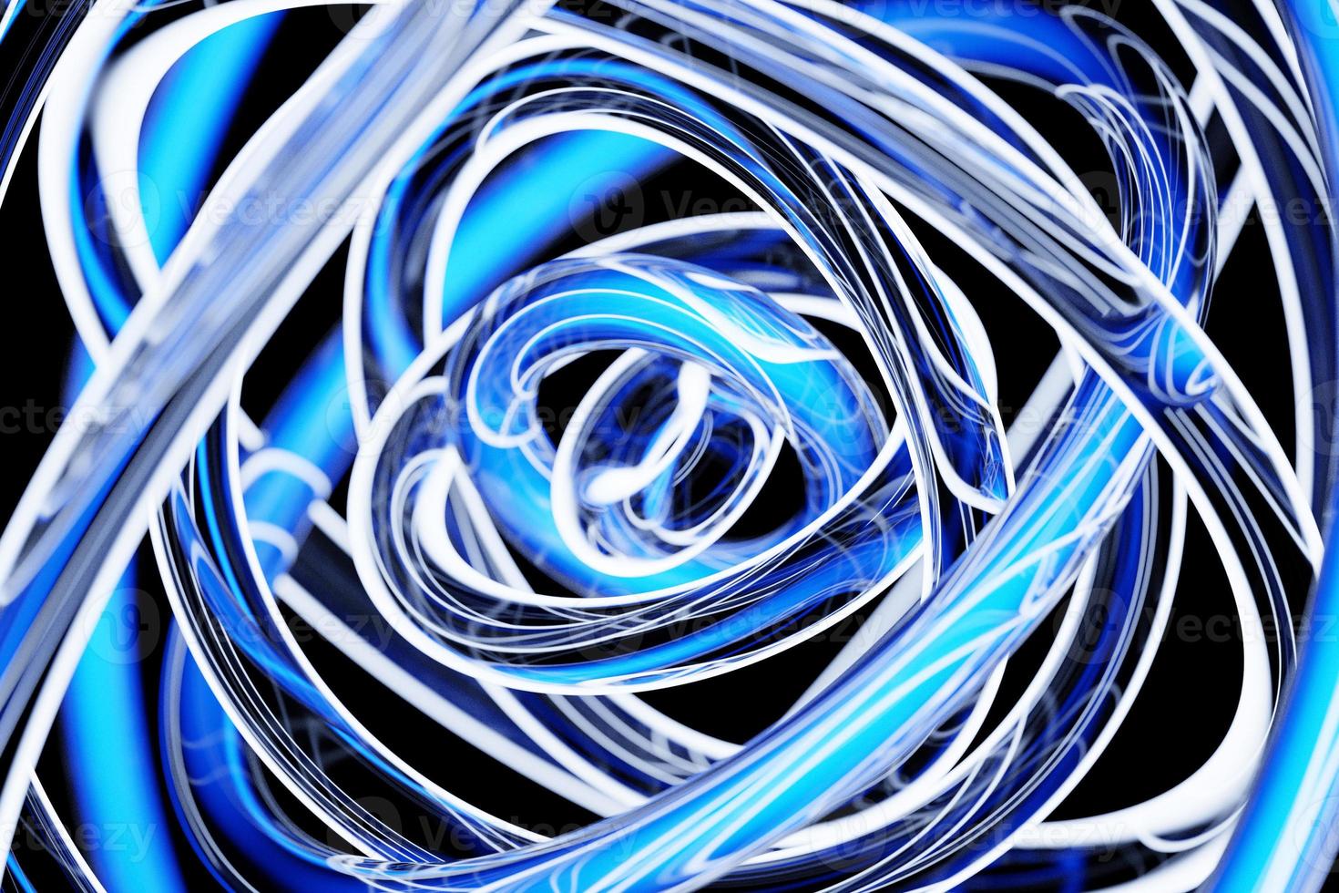 Abstract dynamic  blue neon  shape with blue smooth objects, sides. 3D illustration and rendering. Elegant line background. photo