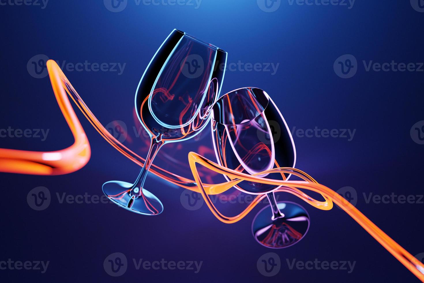 Illustration 3d two glass for vine on a black  background. realistic illustration of a pair of glasses for strong alcohol photo