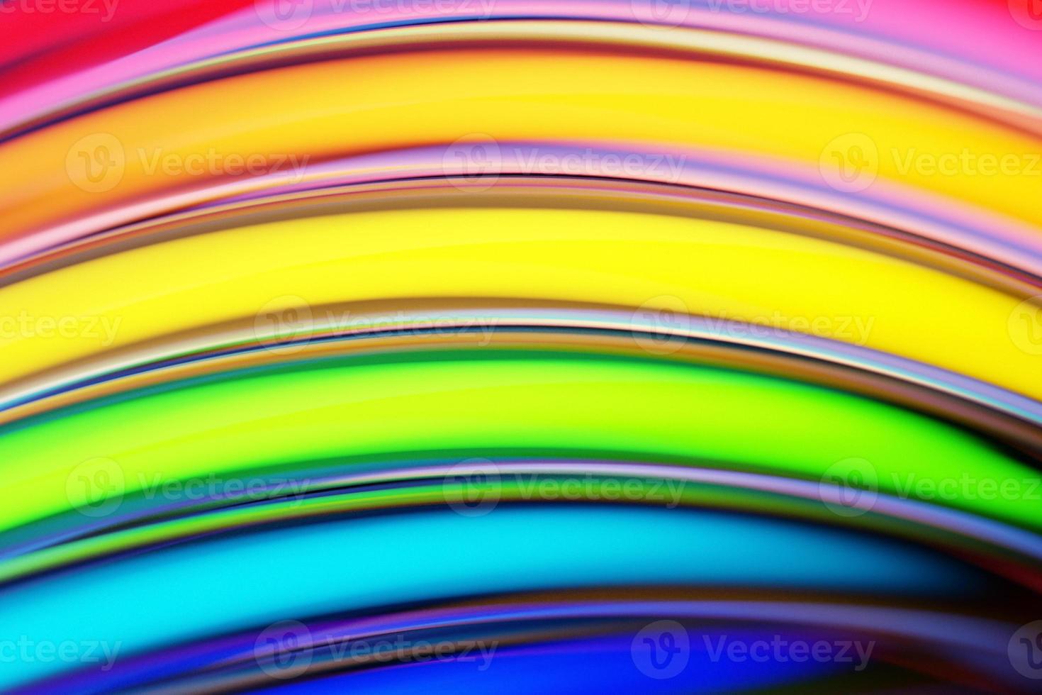 Ilustración 3D de una tira estéreo de diferentes colores. rayas geométricas similares a las olas. patrón de líneas de cruce brillante arco iris abstracto foto