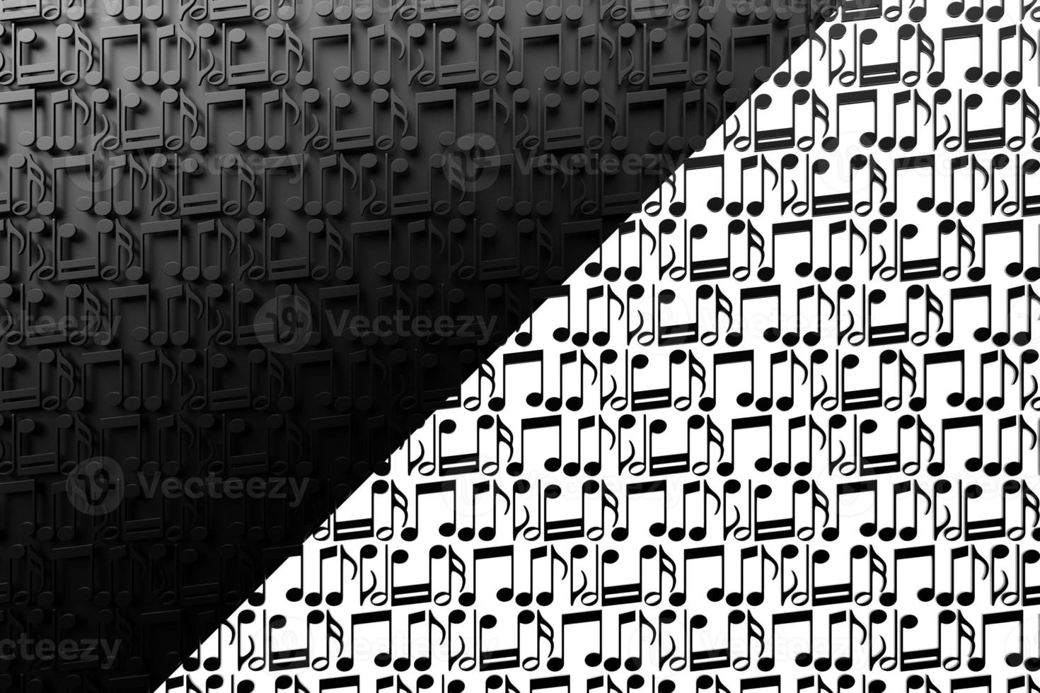 Black and white music sheet background with drawn notes. Simple cartoon design. 3D illustration photo