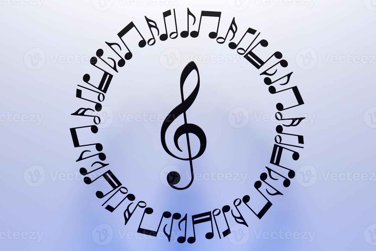 Musical notes and symbols with curves and swirls on a white  background. 3D illustration photo