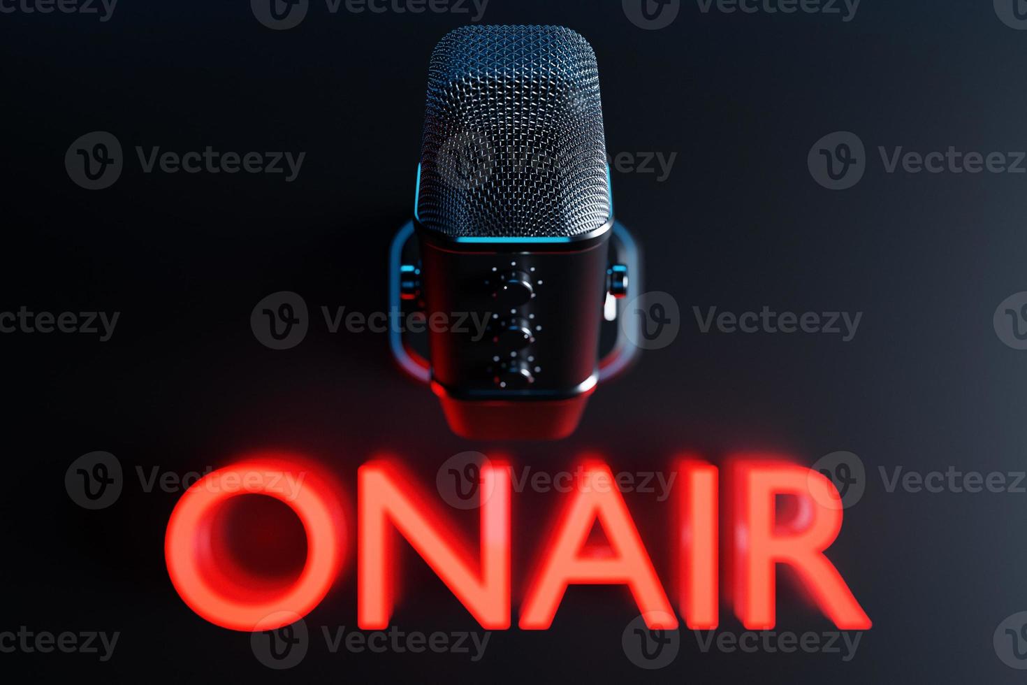 Retro microphone with background and copy space on black  background photo