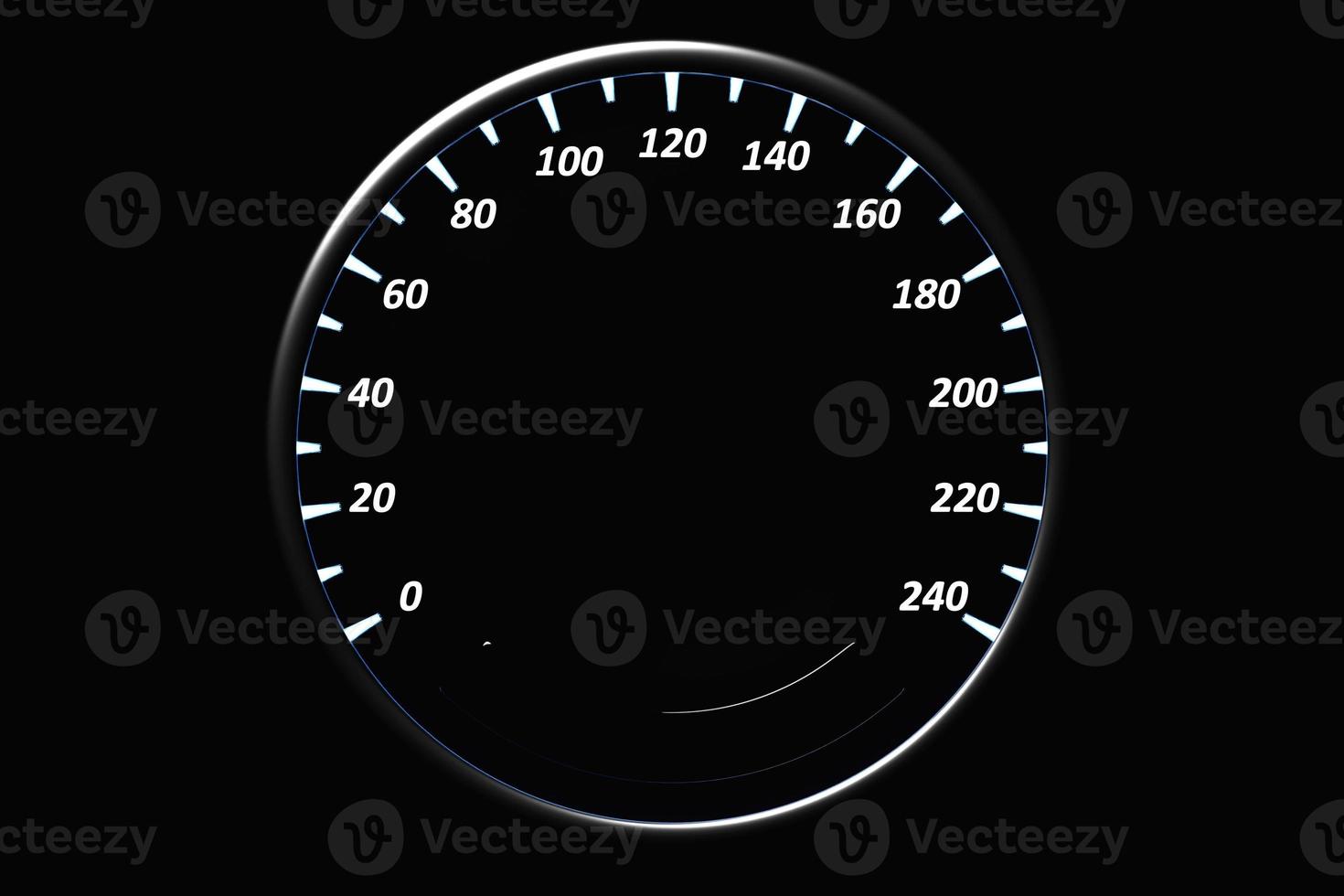 3D illustration of the dashboard of the car is illuminated by white  illumination. Circle speedometer photo