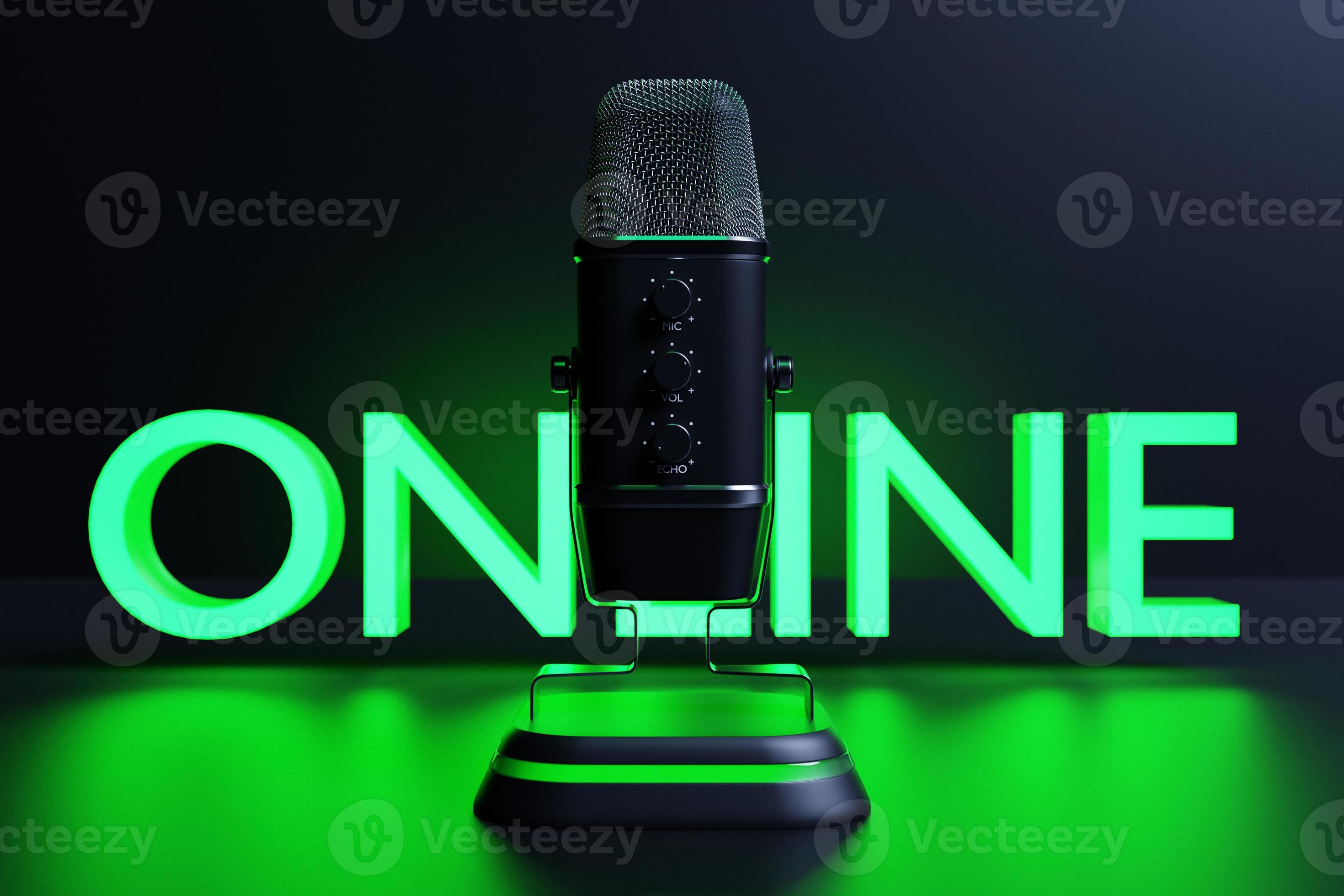 3d illustration, retro pink microphone with neon green signboard ONLINE on  black background. Music award, karaoke, radio and recording studio sound  equipment 8158976 Stock Photo at Vecteezy