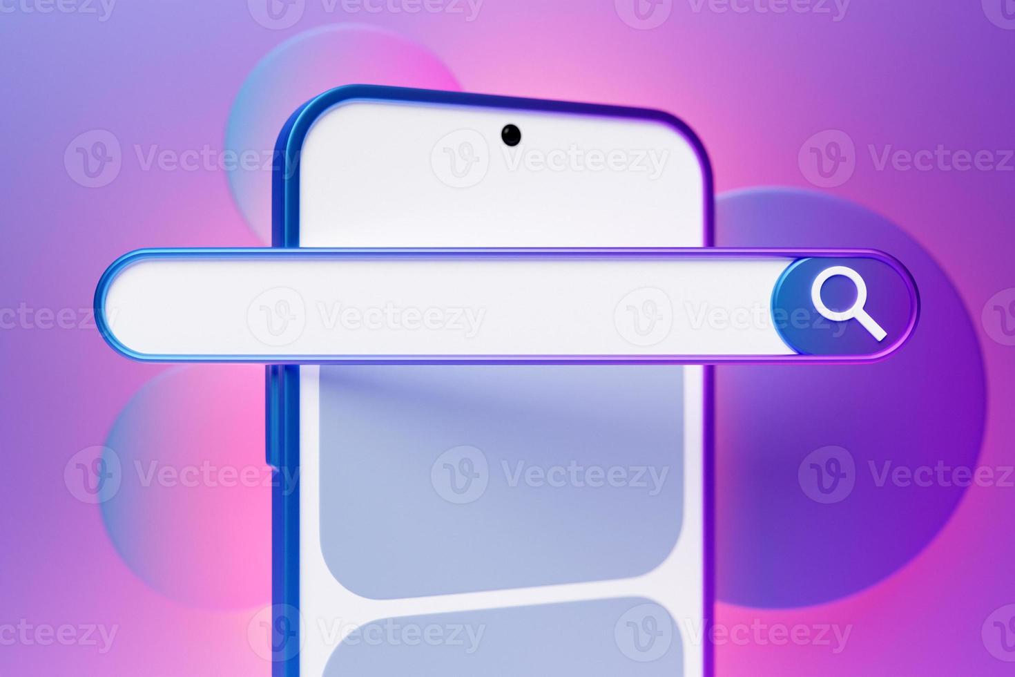 3d illustration of a smartphone with an open browser tab on the screen. Internet search using smartphone. photo