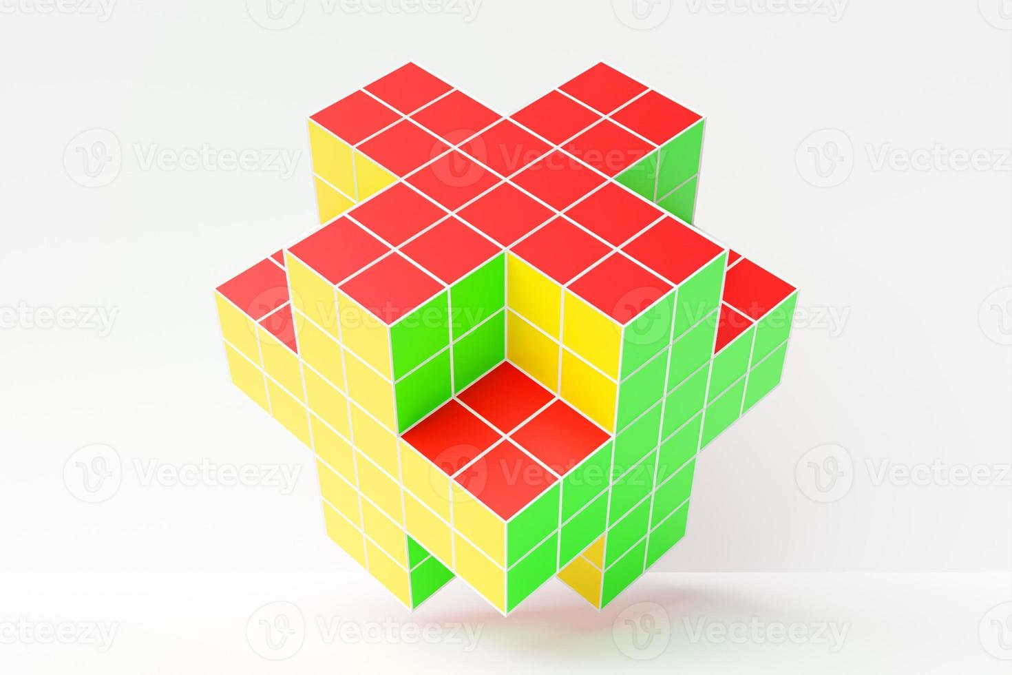 3d model of a  multi-colored puzzle. Abstract bright polyhedron with tips on a white  isolated background photo