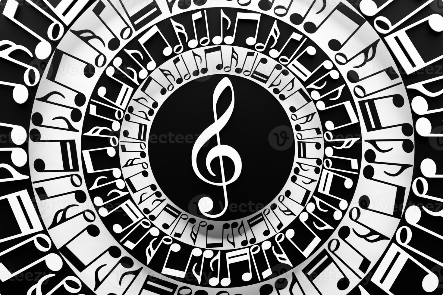 Treble clef in a circle of musical notes on a white background. Design. 3D illustration photo