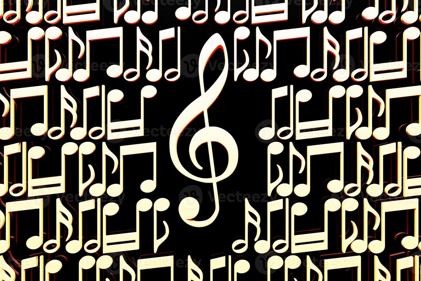 clave de sol y notas musicales sobre un fondo negro. diseño. ilustración 3d foto