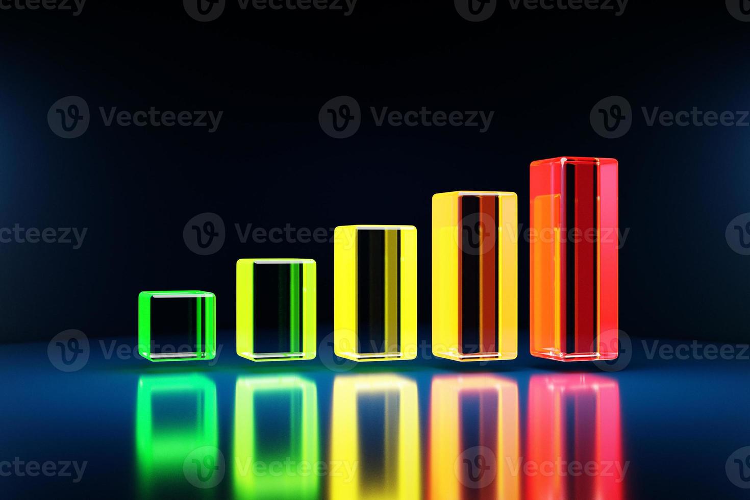 Close-up 3D illustration of multi-colored indicators from green to red value on a dark background. photo