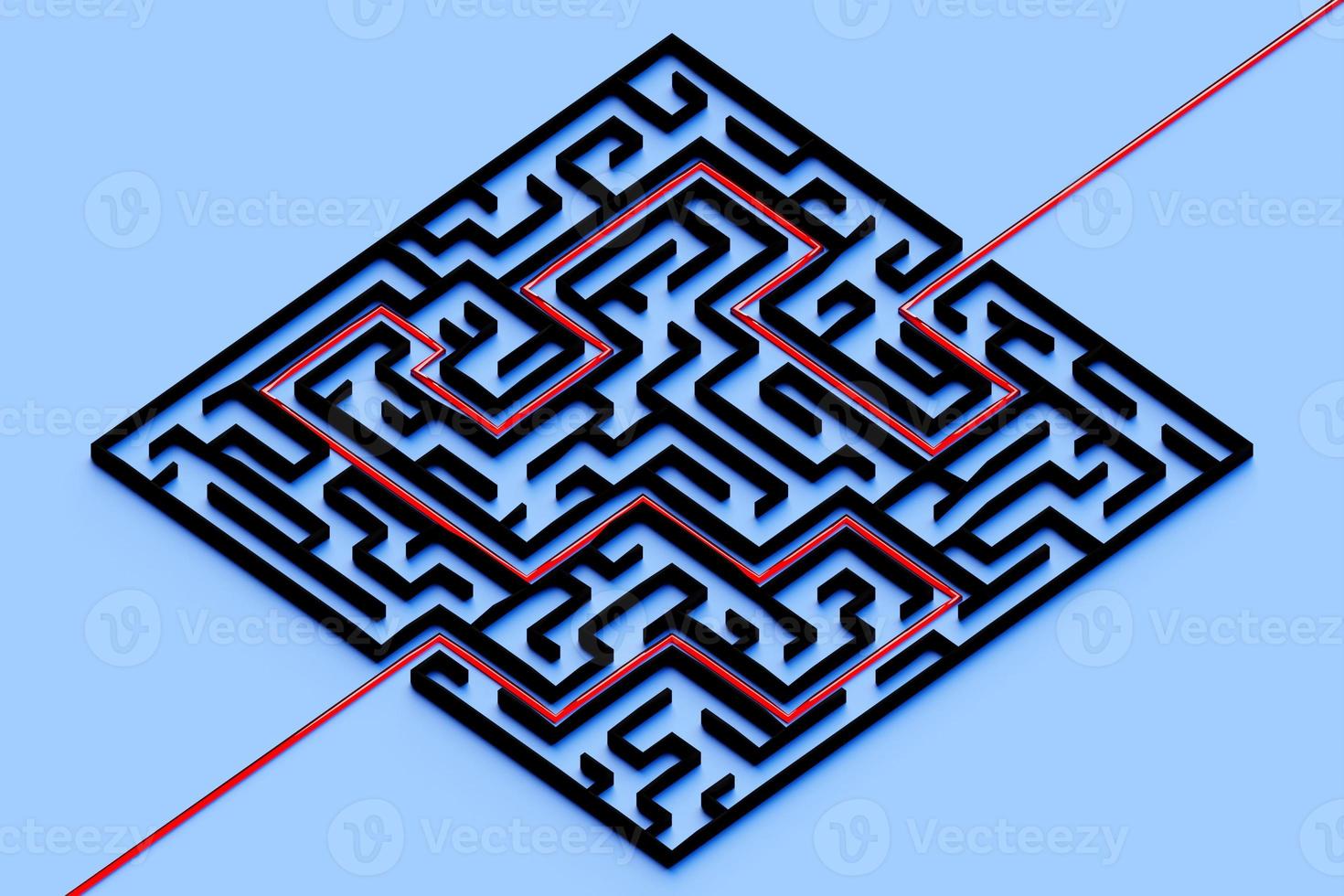 3d illustration of a black square  corridor - puzzle. 3D Labyrinth with volumetric walls. Dungeon escape or puzzle level design. photo