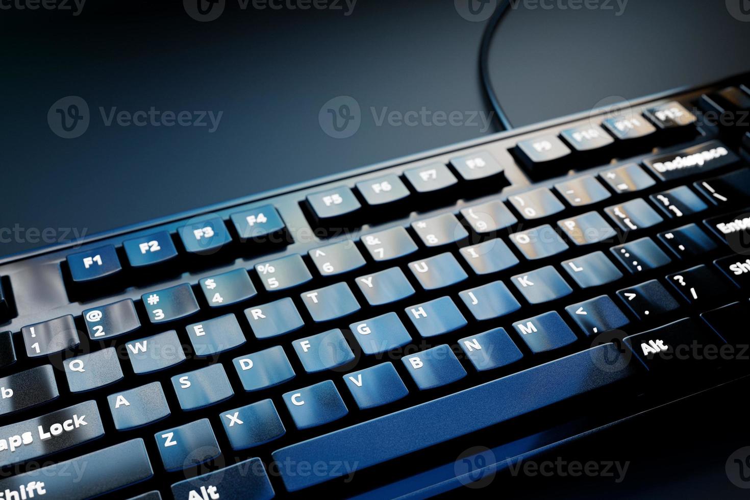 3d illustration, close up of the realistic computer or laptop keyboard  on black background .  Gaming keyboard with LED backlit photo