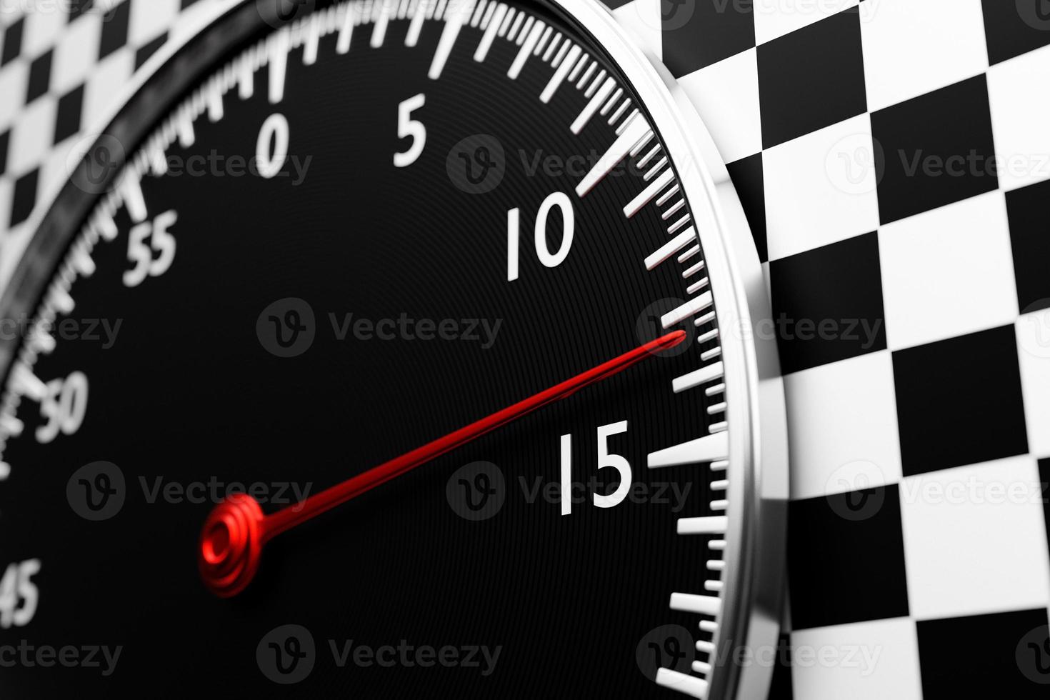 3d illustration  of  black round clock, stopwatch on a black and white checkered  background. Stopwatch icon, logo. Chronometer, vintage timer photo