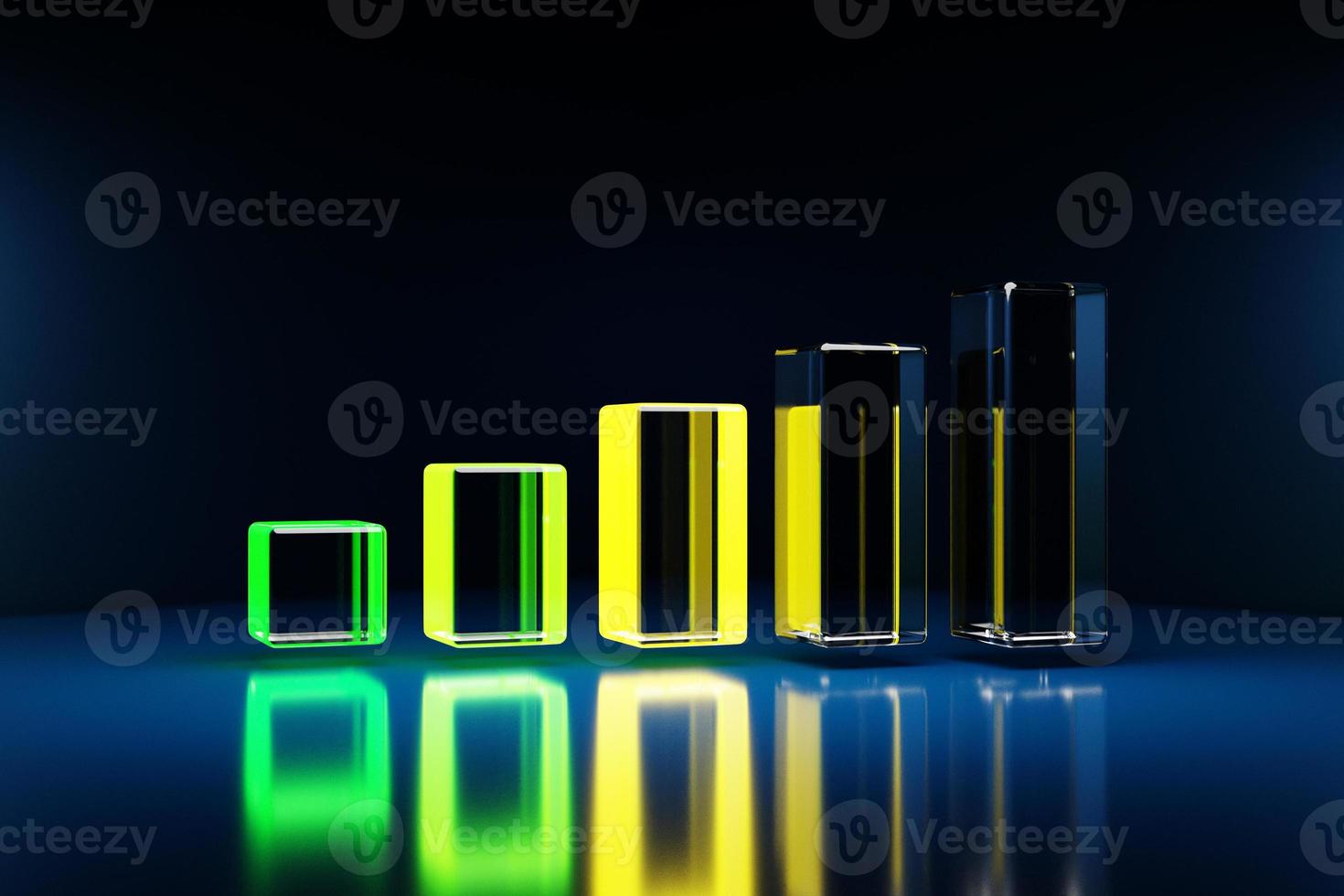 Close-up 3D illustration of multi-colored indicators from green to yellow value on a dark background. photo