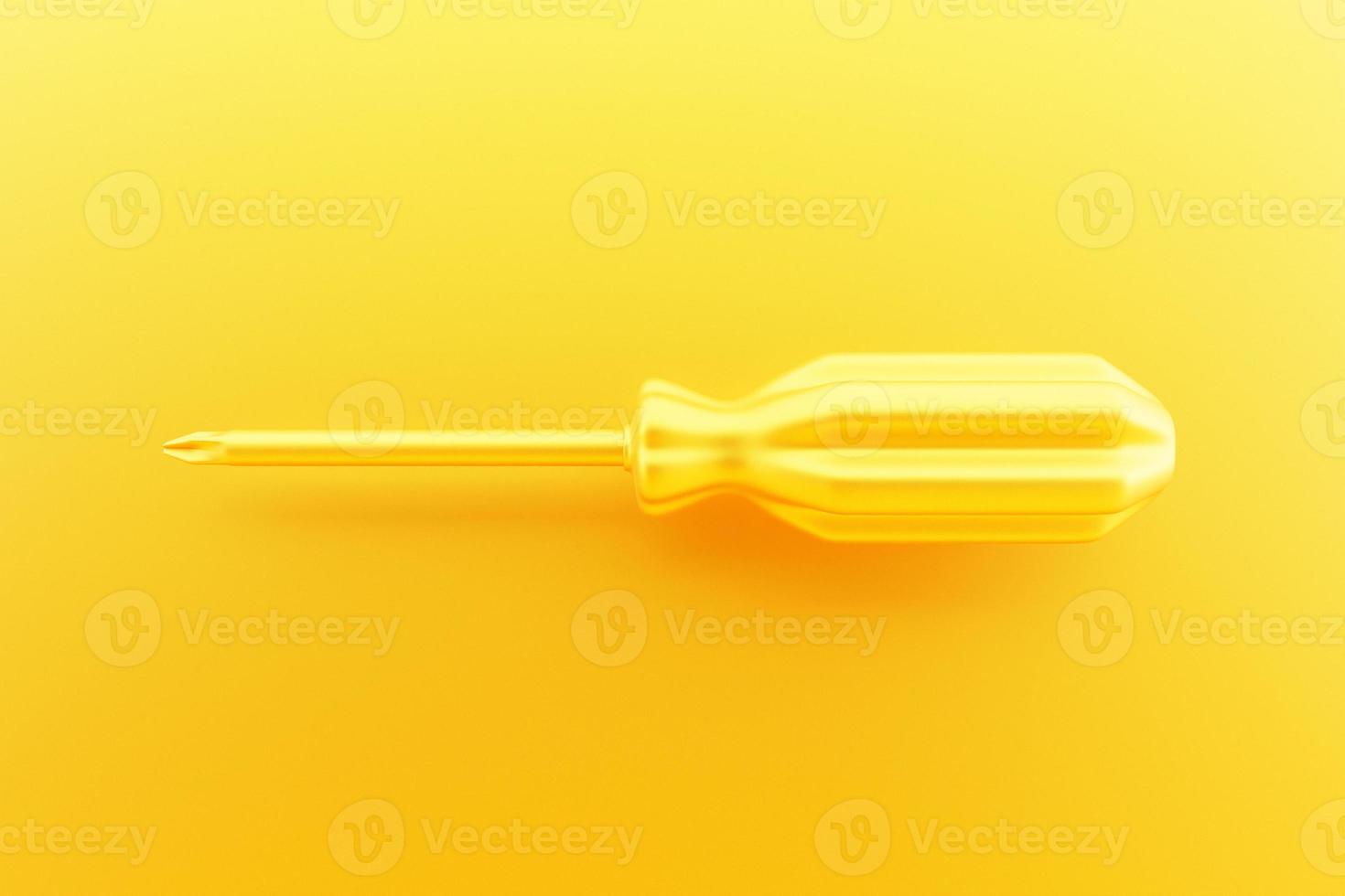 3D illustration of a  yellow crosshead screwdriver hand tool isolated on a monocrome background. 3D render and illustration of repair and installation tool photo