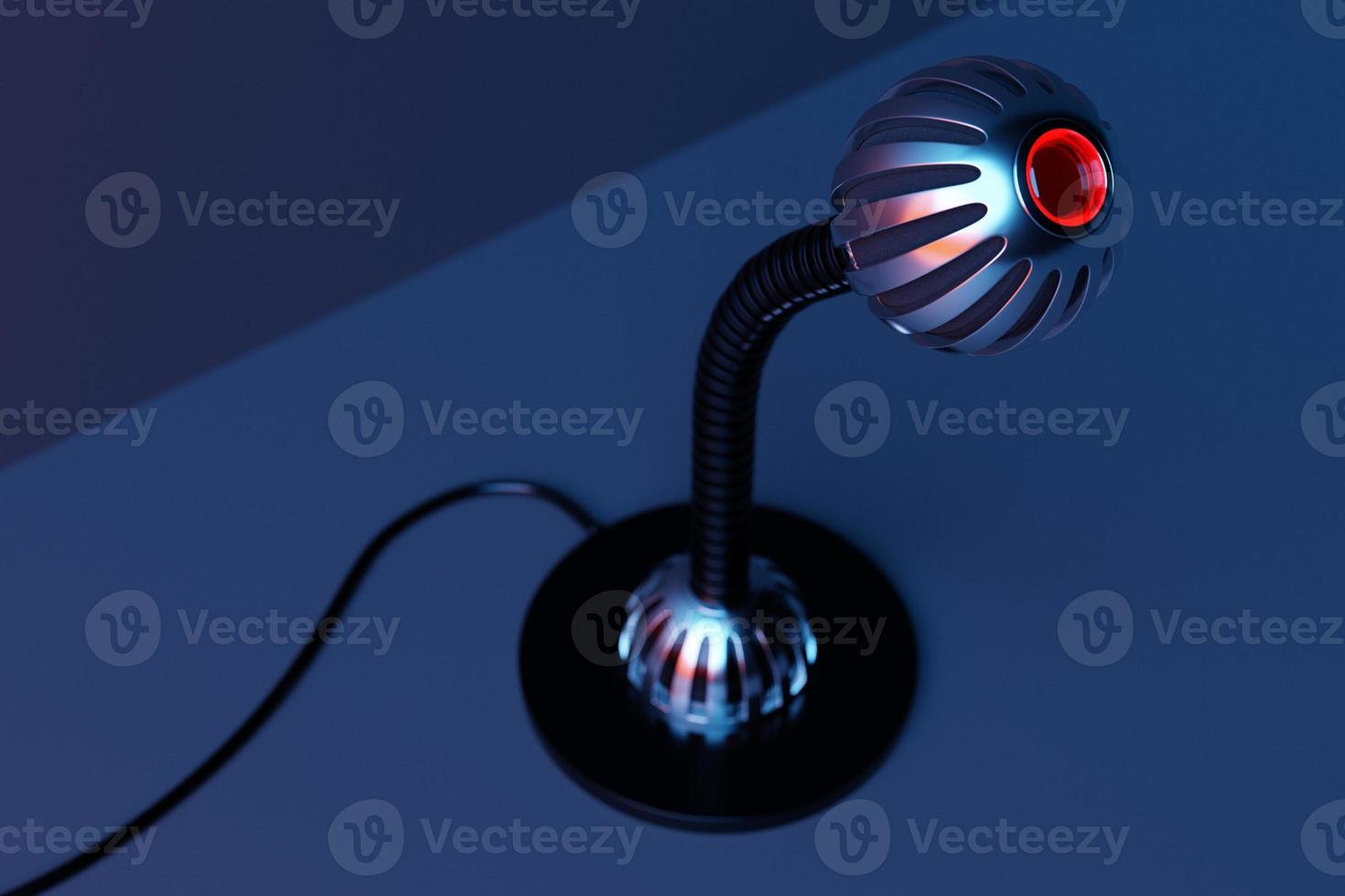 Silver  retro microphone isolated on a dark background. minimal style. 3d rendering photo
