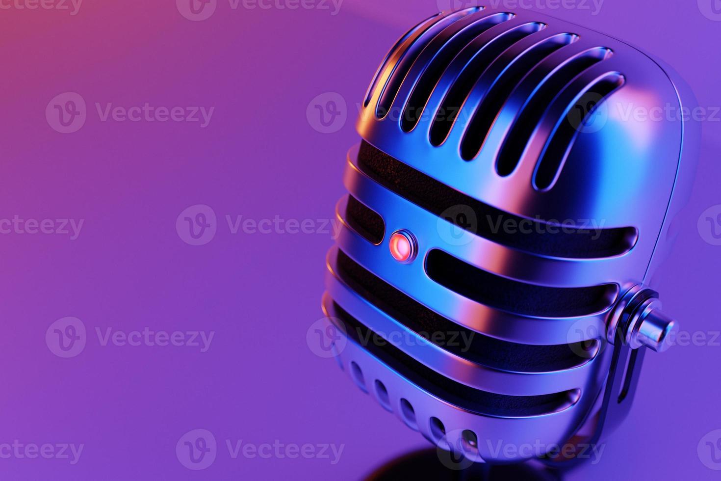 Microphone,   model on purple background, realistic  3d illustration. music award, karaoke, radio and recording studio sound equipment photo