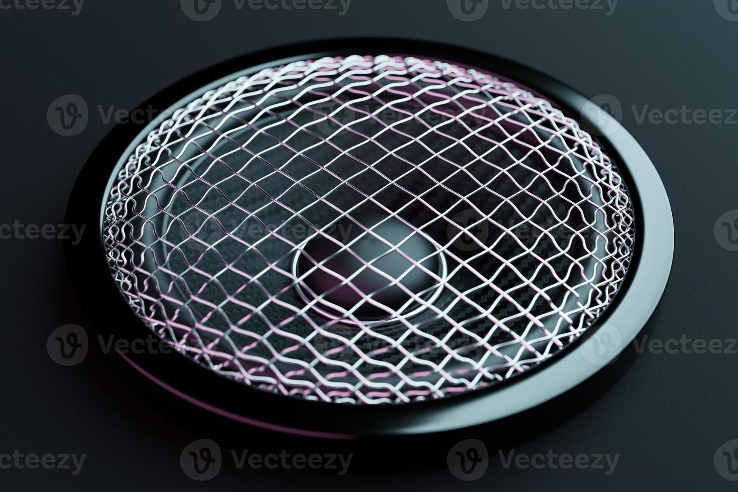 3d illustration music speaker  on  black  isolated background. Speaker audio sound system for concert and party photo