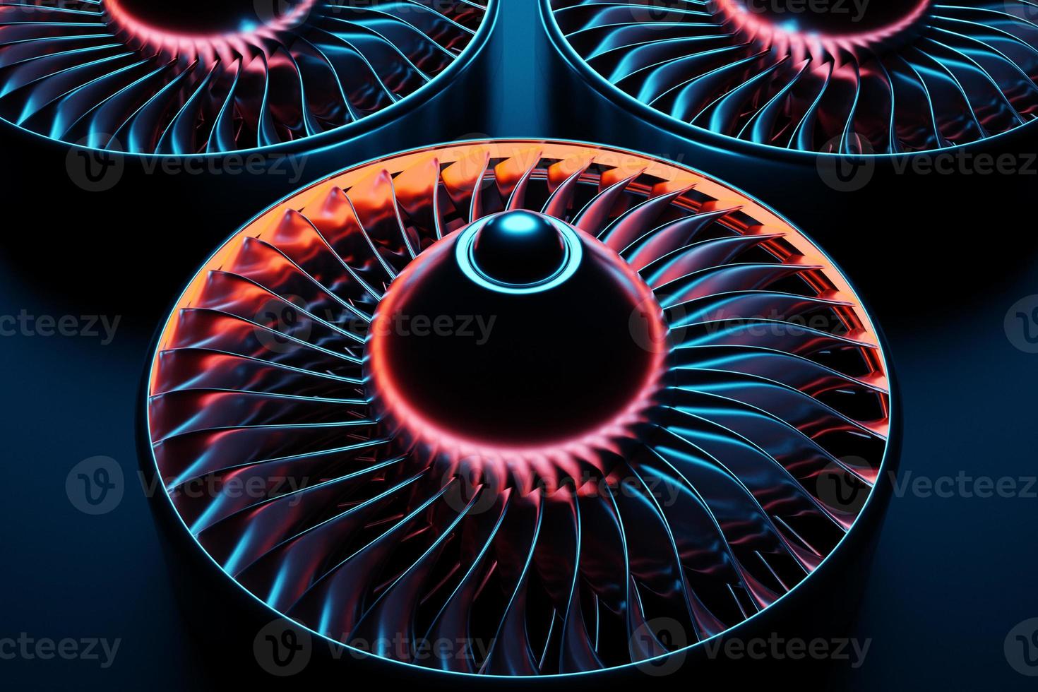 3D illustration of technological circle similar to the burners on a black background. Simple geometric shapes photo