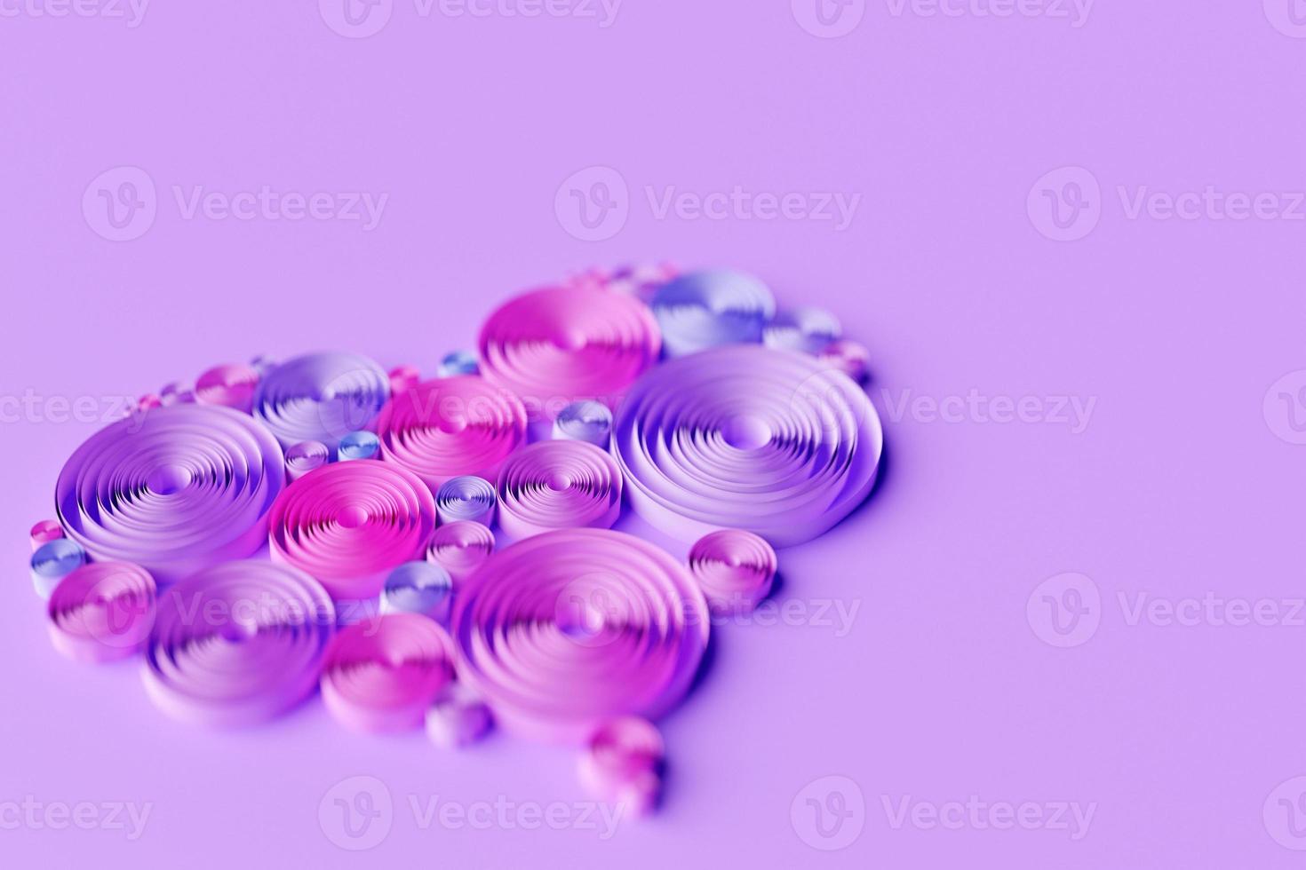 3d illustration of a heart made of geometric shapes on a purple background. Love symbol in geometric shapes photo