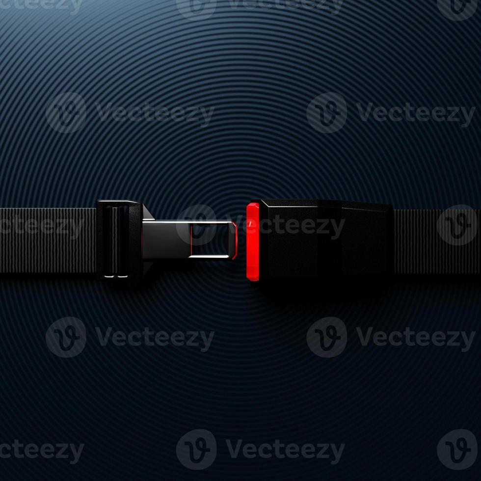 3d illustration, close-up of a seat belt fastening on a monochrome background photo