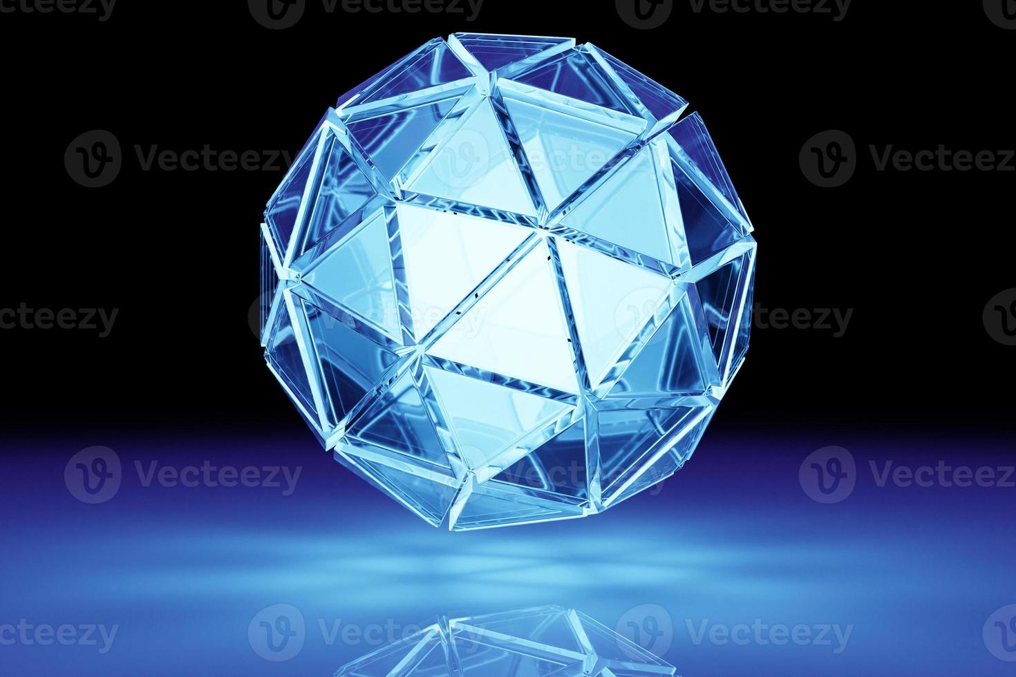 3D illustration of a   blue lighting    ball  with many faces, crystals scatter on a background.  Cyber ball sphere photo