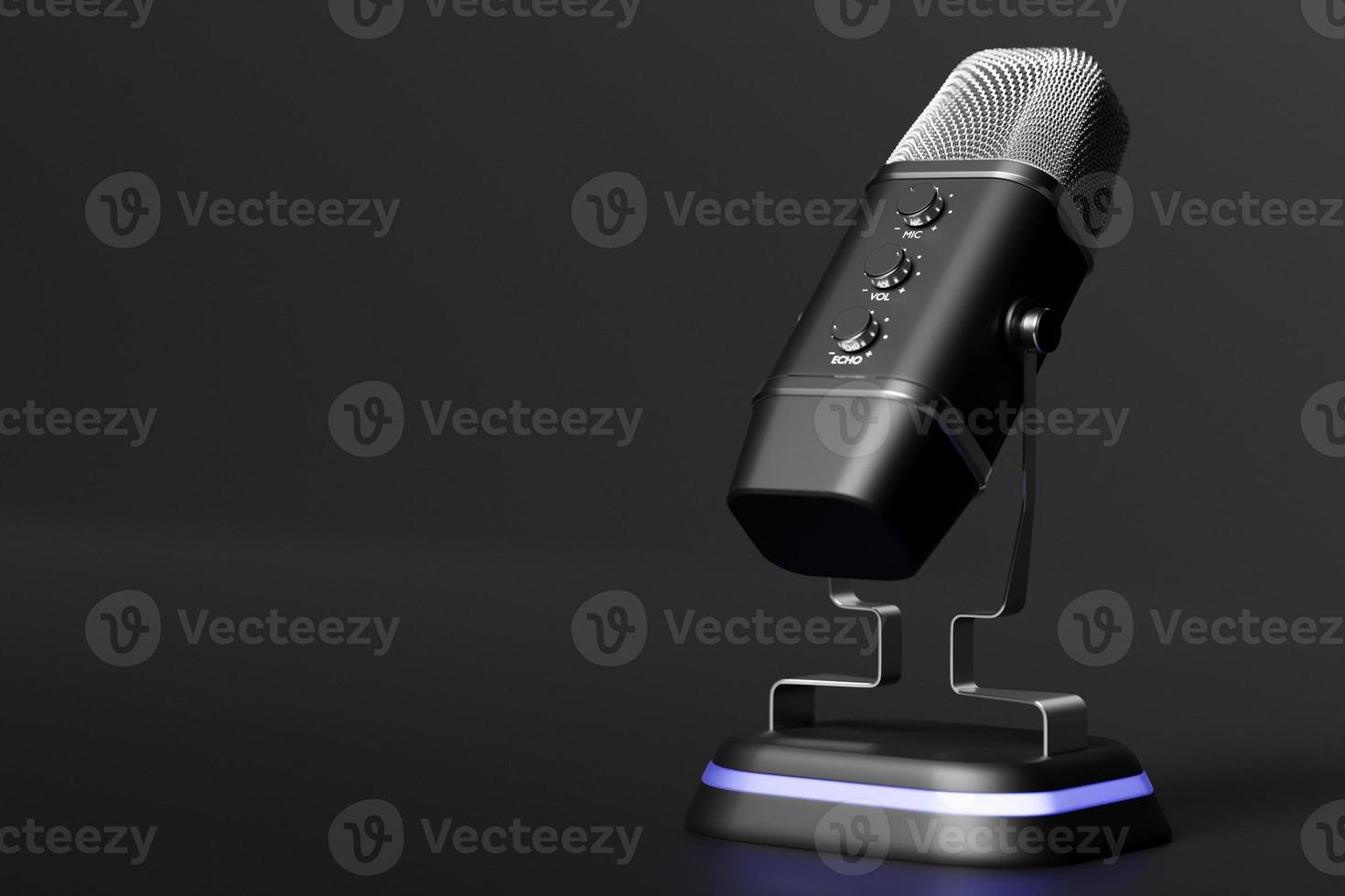 Black retro microphone isolated on a pastel black background. minimal style. 3d rendering photo