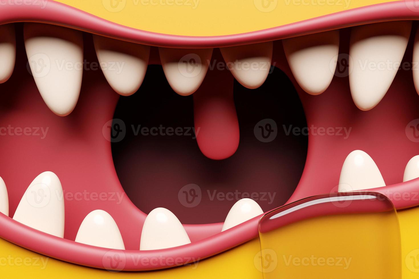 3D illustration fantasy  toothy mouth in bright colors.  Mouth of screaming monster or beast. Angry cartoon face photo