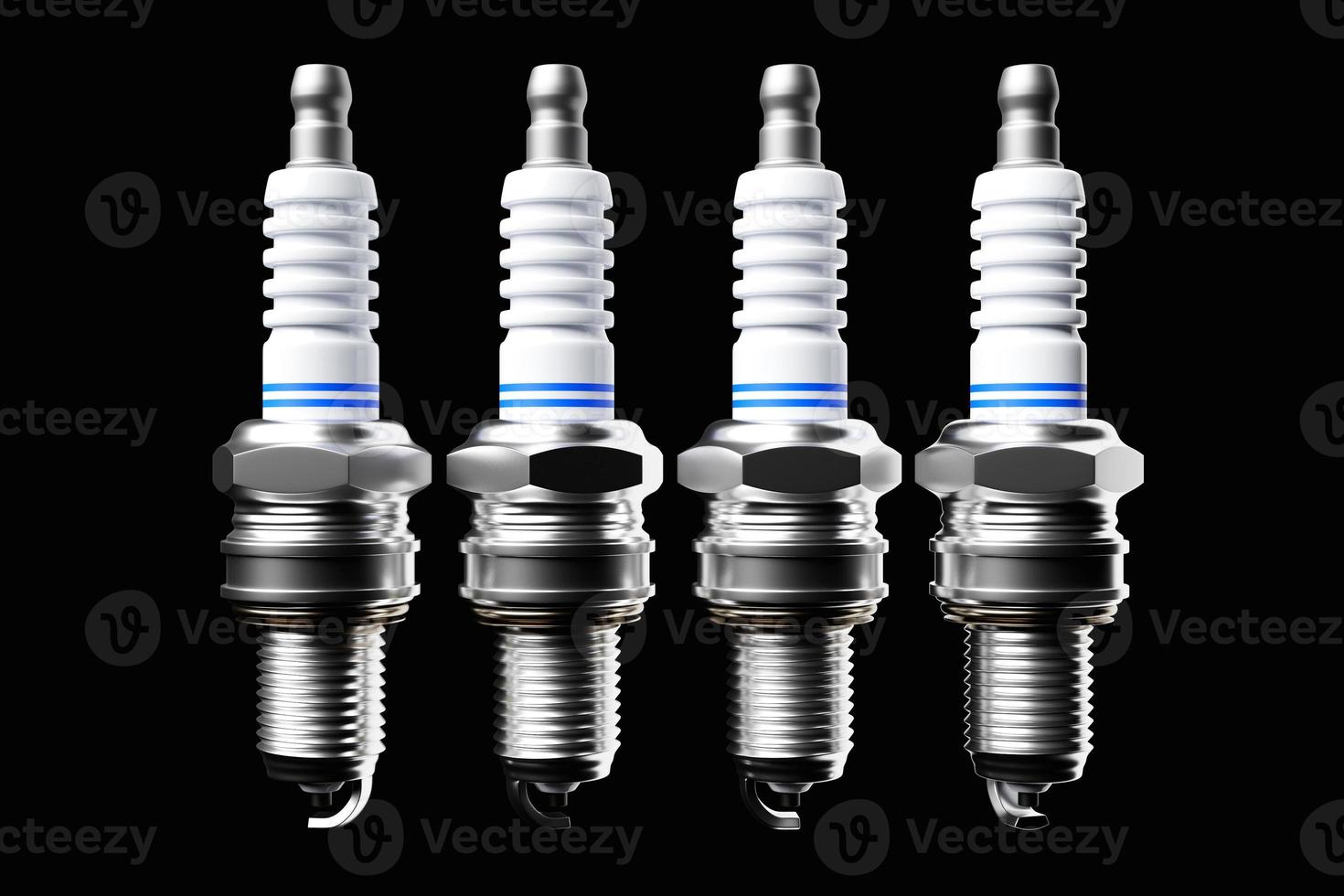 Silver spark plugs on black  background. 3d illustration. Car Repair Parts photo