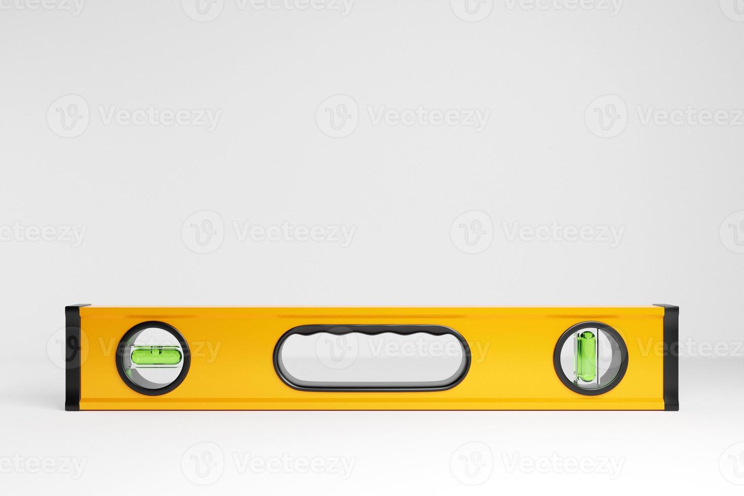 3d illustration of yellow level in cartoon style isolated on white background. Hand carpentry tool for the workshop. photo