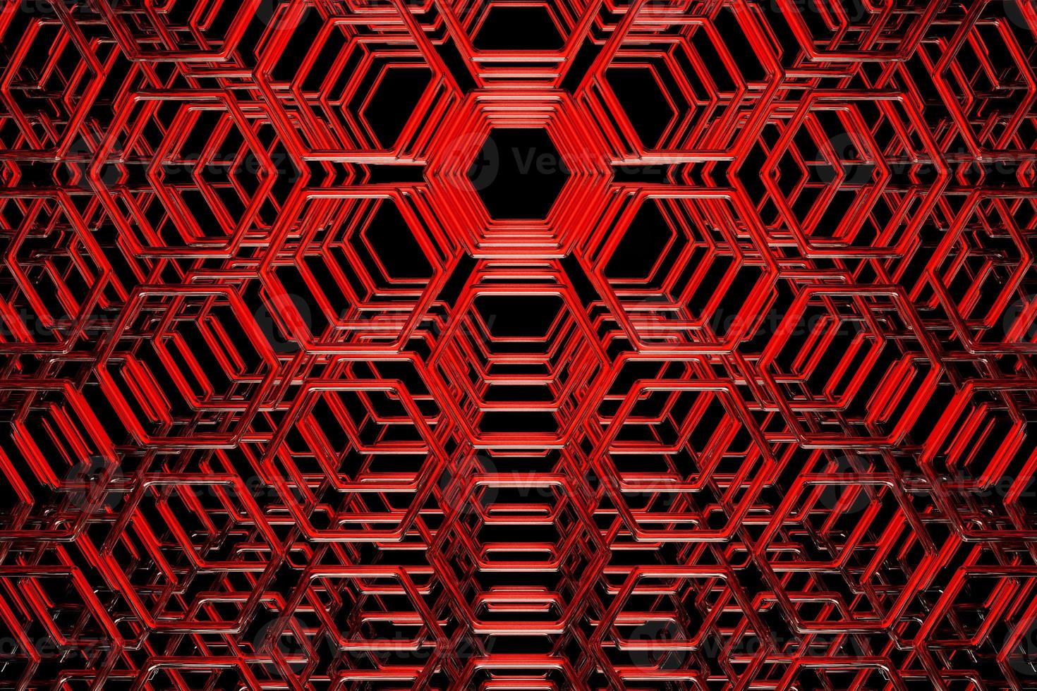 3d illustration of a  red honeycomb monochrome honeycomb for honey. Pattern of simple geometric hexagonal shapes, mosaic background. photo