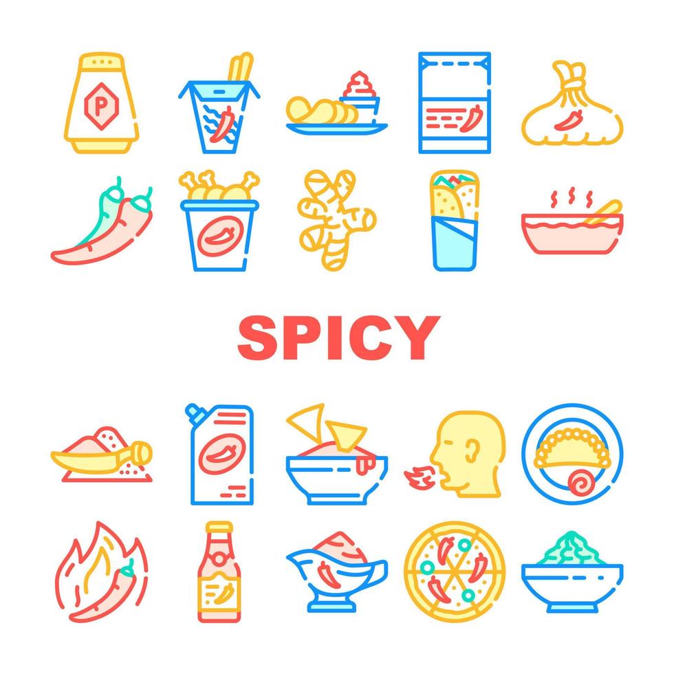 vector de conjunto de iconos de colección de alimentos de sabor de plato picante