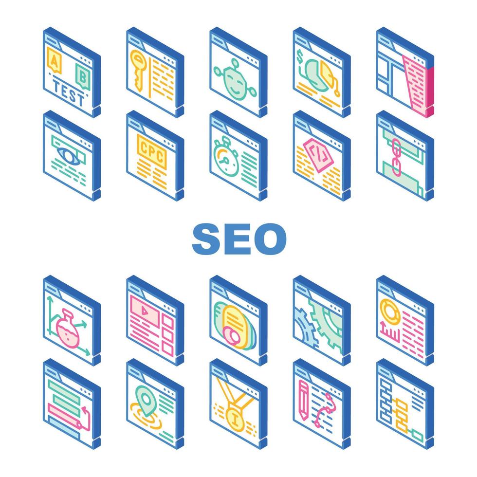 Seo Search Engine Optimization Icons Set Vector