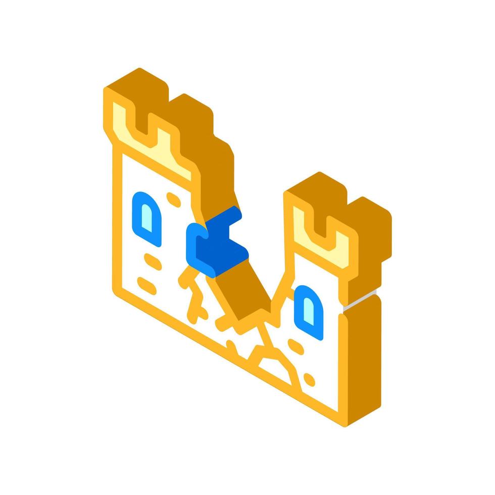 destroyed wall of castle isometric icon vector illustration